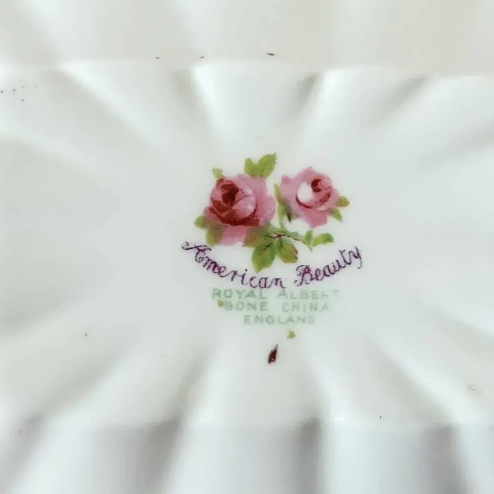 Vintage floral trays pin jewelry display American beauty Royal Albert bone china